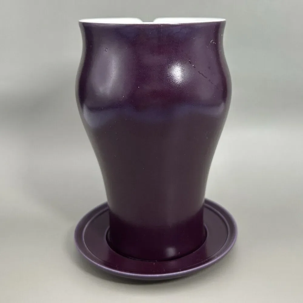 The Tea Spot Steepware 16 oz Matte Eggplant Tea Mug Lid Saucer Tea Bag Notch
